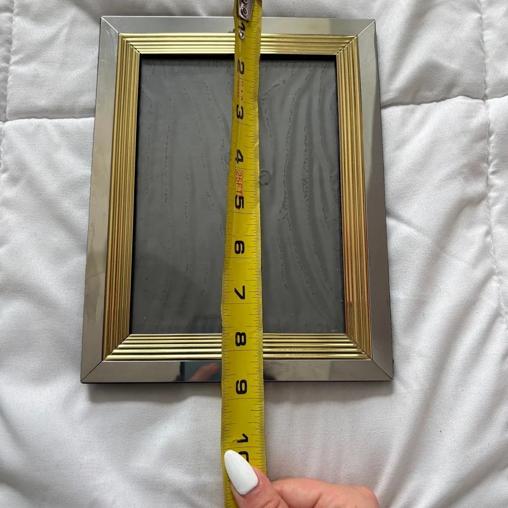 Vintage Two Tone Silver Gold Mirror 5x7 Picture Frame Tabletop Wall Mount Luxury